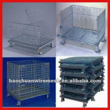 50*50mm folding collapsible stackable warehouse using mesh cages with 4 castors